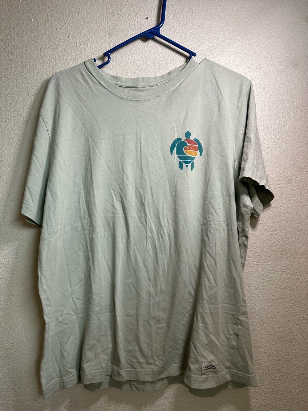 Life Is Good Light Green Short-Sleeve Tee with Turtle Chest Graphic Large